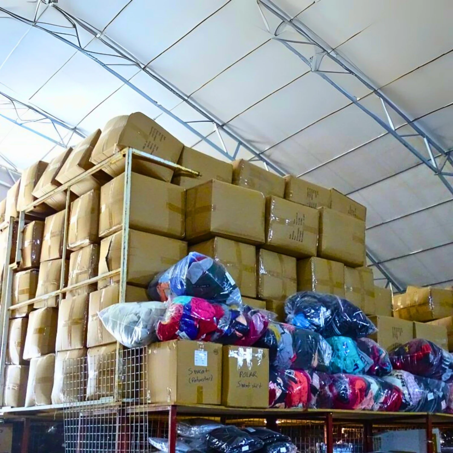 Liquidation pallet with textiles and apparel products